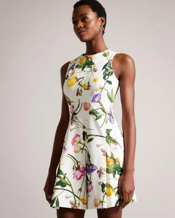 Printed Neoprene Skater Dress White Women Ted Baker Clothing Printed Neoprene Skater Dress White Women Ted Baker Clothing