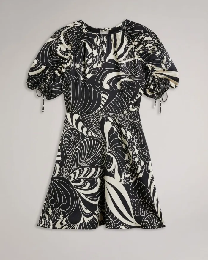 Printed Puff Sleeve Mini Dress Black Women Ted Baker Clothing