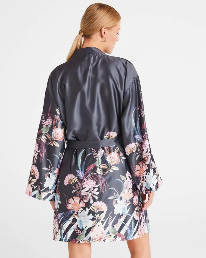 Printed Satin Robe Charcoal Women Ted Baker Sleepwear