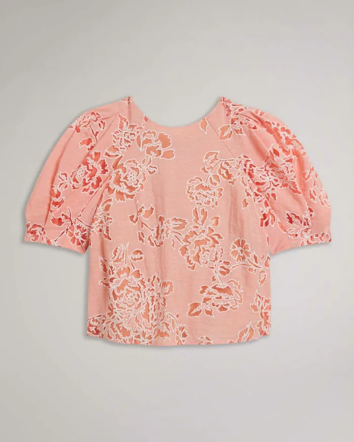 Puff Sleeve Boxy Top Coral Women Ted Baker Clothing