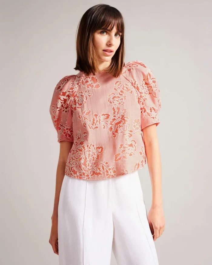 Puff Sleeve Boxy Top Coral Women Ted Baker Clothing Puff Sleeve Boxy Top Coral Women Ted Baker Clothing