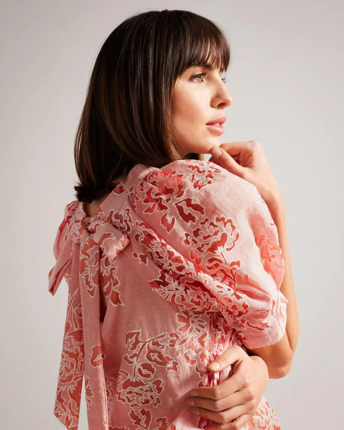 Puff Sleeve Boxy Top Coral Women Ted Baker Clothing Puff Sleeve Boxy Top Coral Women Ted Baker Clothing