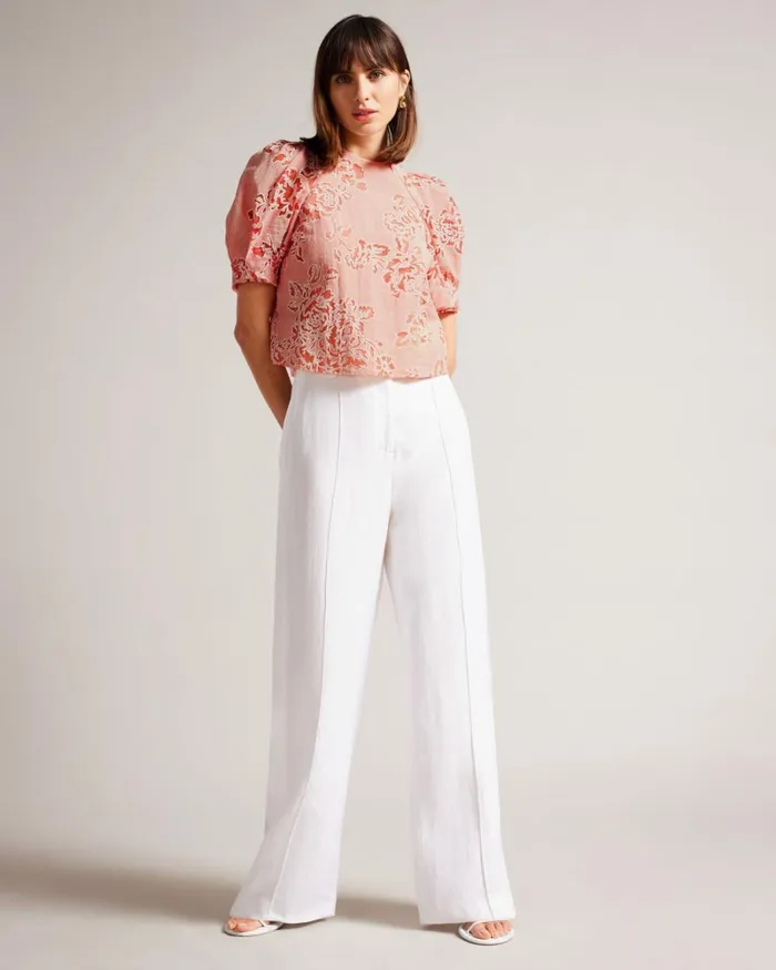 Puff Sleeve Boxy Top Coral Women Ted Baker Clothing Puff Sleeve Boxy Top Coral Women Ted Baker Clothing