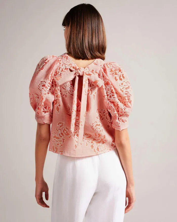 Puff Sleeve Boxy Top Coral Women Ted Baker Clothing Puff Sleeve Boxy Top Coral Women Ted Baker Clothing