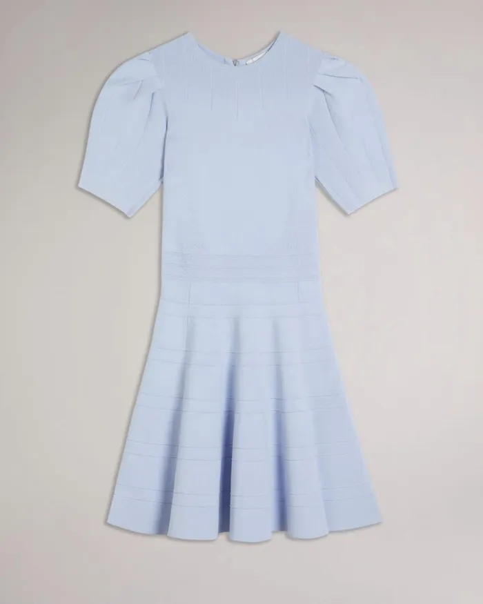 Puff Sleeve Dress With Engineered Skirt Baby Blue Women Ted Baker Clothing