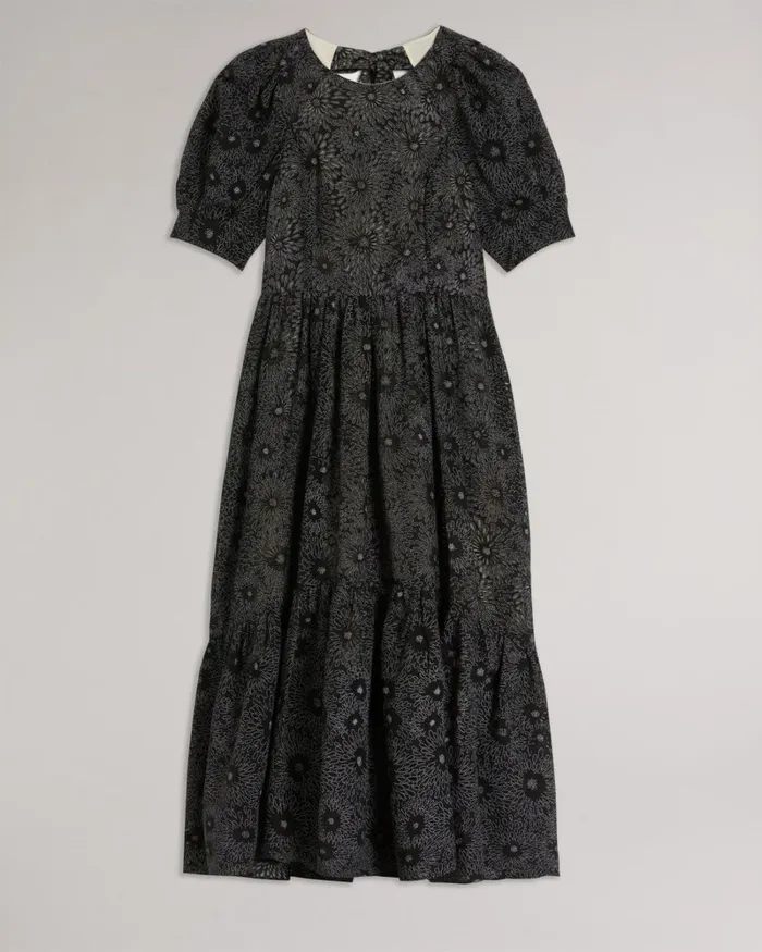 Puff Sleeve Tiered Maxi Dress Black Women Ted Baker Clothing