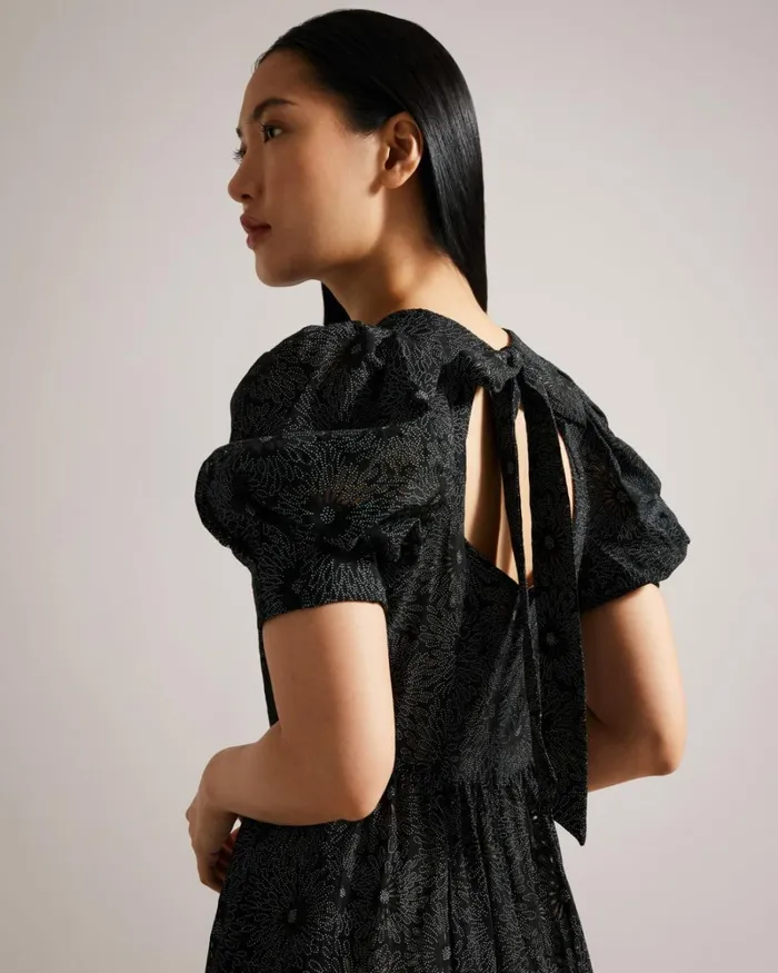 Puff Sleeve Tiered Maxi Dress Black Women Ted Baker Clothing Puff Sleeve Tiered Maxi Dress Black Women Ted Baker Clothing