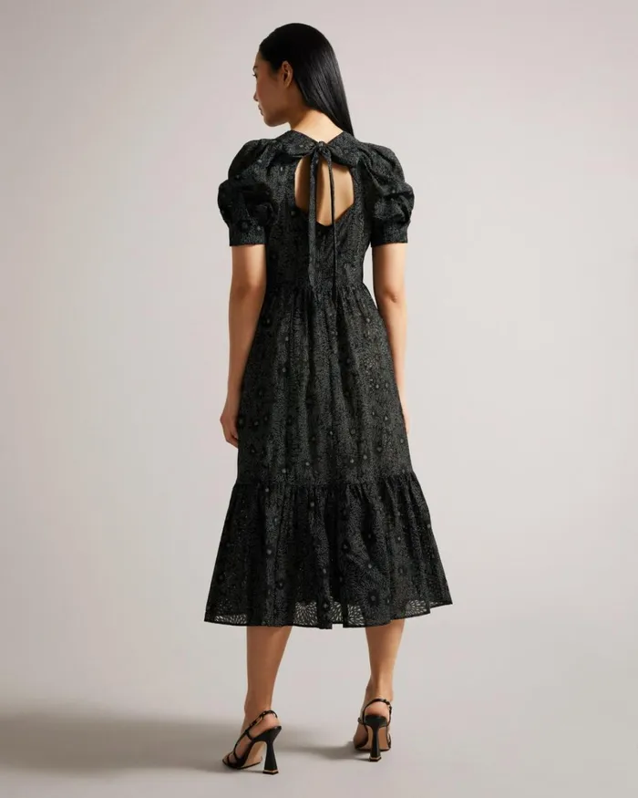 Puff Sleeve Tiered Maxi Dress Black Women Ted Baker Clothing Puff Sleeve Tiered Maxi Dress Black Women Ted Baker Clothing