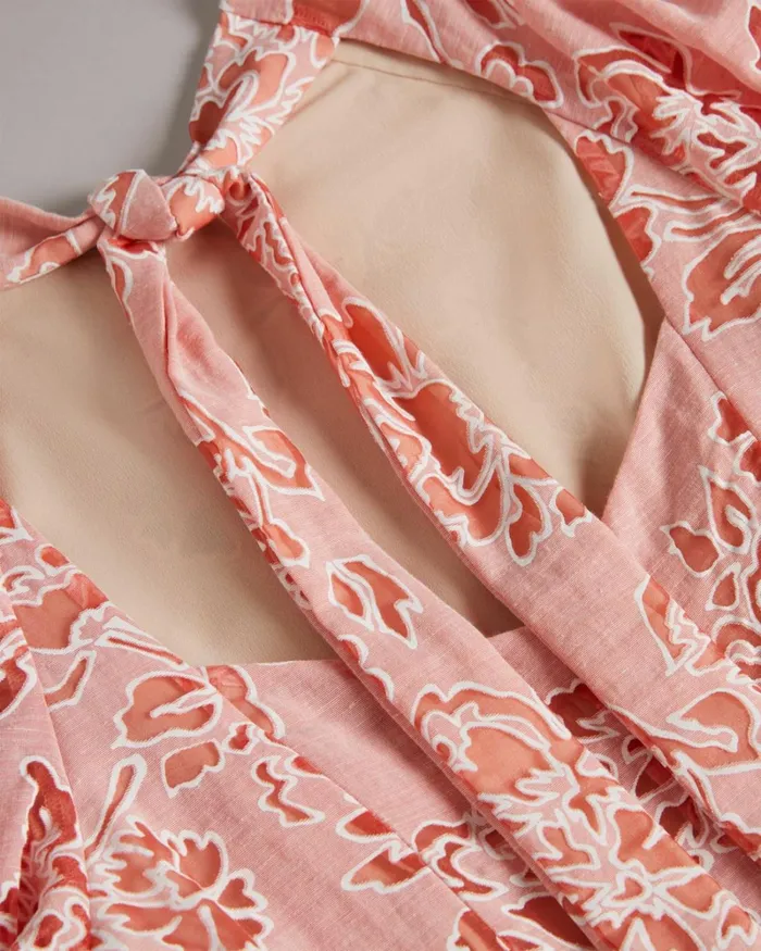 Puff Sleeve Tiered Midi Dress Coral Women Ted Baker Clothing Puff Sleeve Tiered Midi Dress Coral Women Ted Baker Clothing