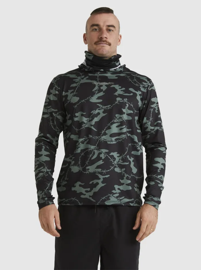 Rashguards Men Quiksilver Mikey Hooded Long Sleeve Upf 50 Surf TShirt Black Rashguards Men Quiksilver Mikey Hooded Long Sleeve Upf 50 Surf TShirt Black