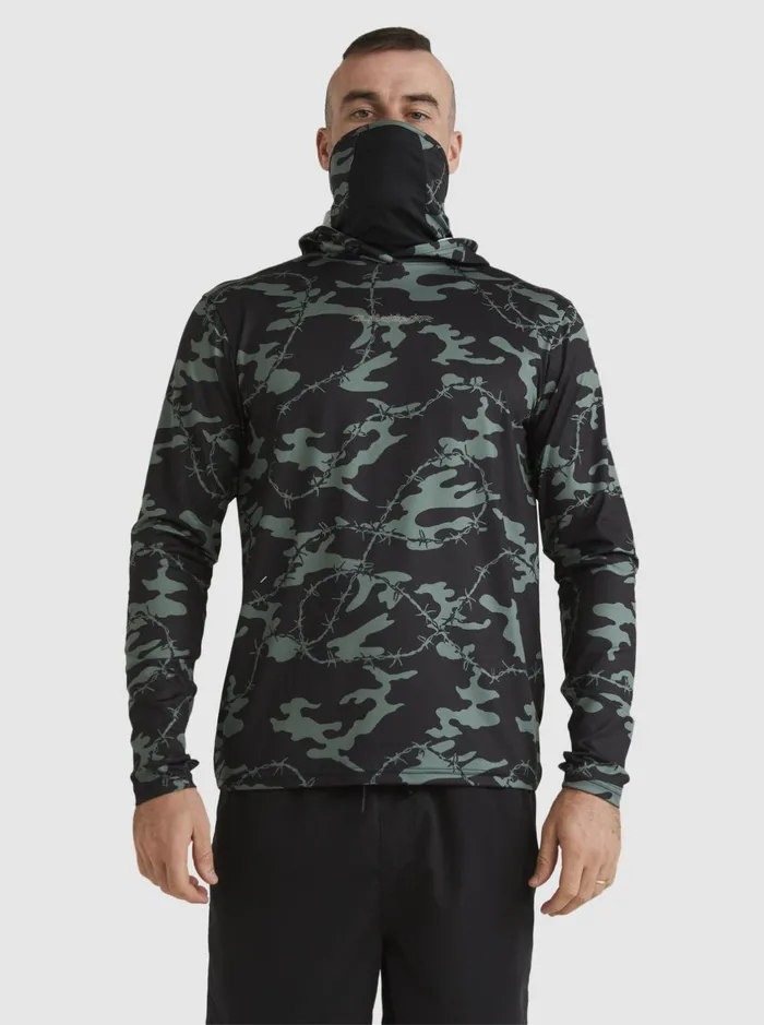 Rashguards Men Quiksilver Mikey Hooded Long Sleeve Upf 50 Surf TShirt Black Rashguards Men Quiksilver Mikey Hooded Long Sleeve Upf 50 Surf TShirt Black