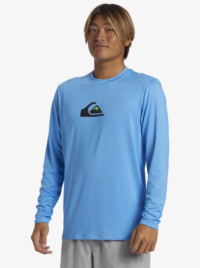 Rashguards Men Quiksilver Solid Streak Long Sleeve Upf 50 Surf Tee Azure Blue Rashguards Men Quiksilver Solid Streak Long Sleeve Upf 50 Surf Tee Azure Blue