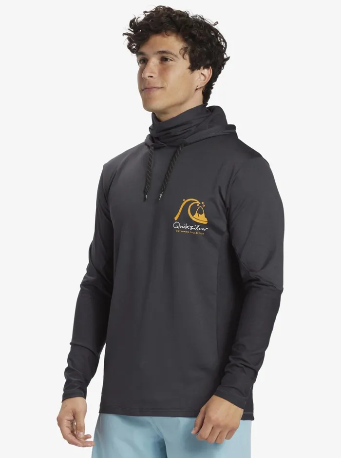 Rashguards Men Quiksilver Waterman Angler Hooded Upf 50 Long Sleeve Surf Tee Black Rashguards Men Quiksilver Waterman Angler Hooded Upf 50 Long Sleeve Surf Tee Black