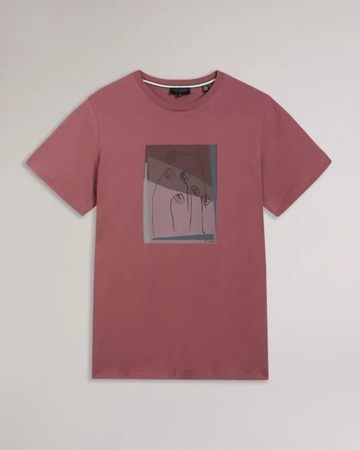 Relaxed Fit Flower Doodle Print TShirt Maroon Men Ted Baker Clothing