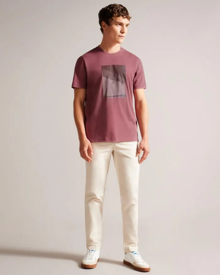 Relaxed Fit Flower Doodle Print TShirt Maroon Men Ted Baker Clothing