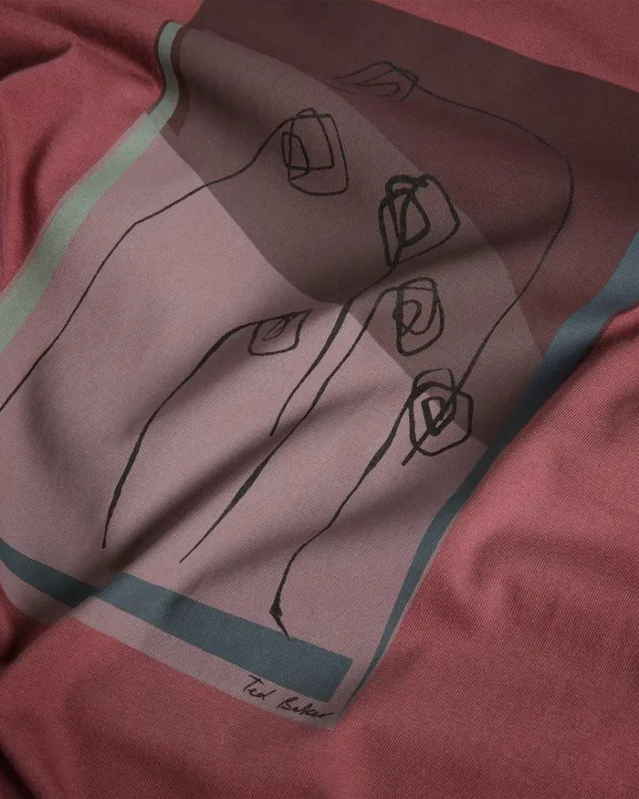 Relaxed Fit Flower Doodle Print TShirt Maroon Men Ted Baker Clothing