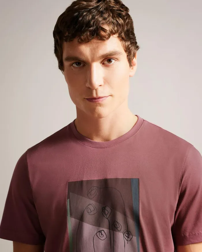 Relaxed Fit Flower Doodle Print TShirt Maroon Men Ted Baker Clothing