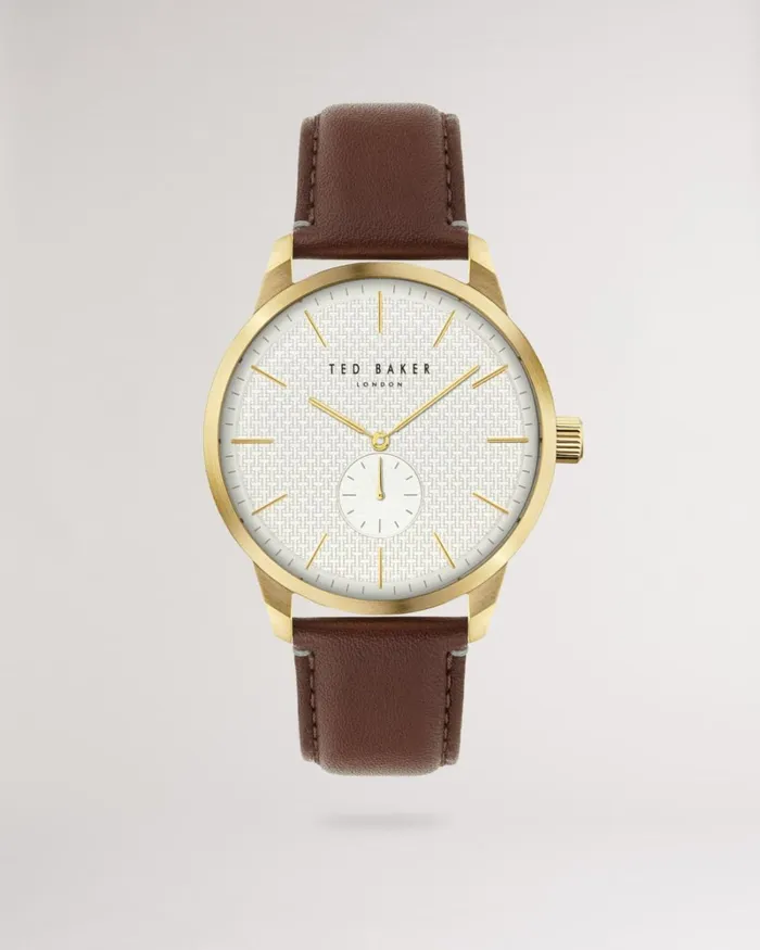 Retro Smooth Leather Strap Watch Brown Men Ted Baker Watches and Jewelry