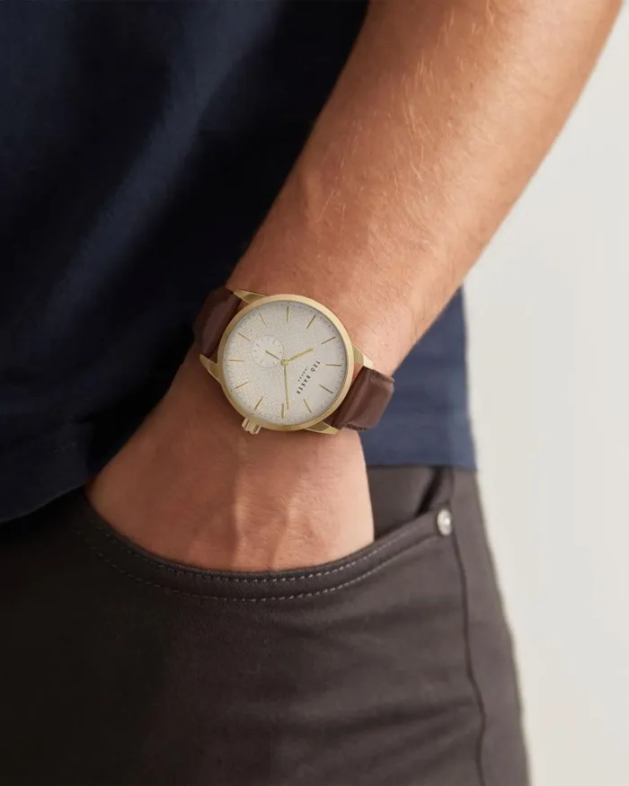 Retro Smooth Leather Strap Watch Brown Men Ted Baker Watches and Jewelry