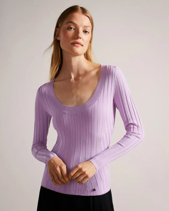 Rib Engineered Knit Top Lilac Women Ted Baker Clothing Rib Engineered Knit Top Lilac Women Ted Baker Clothing