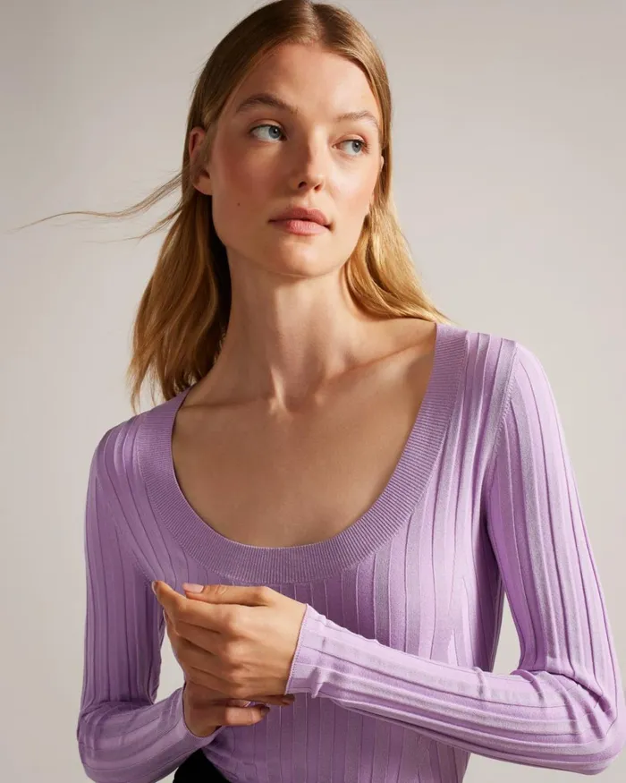 Rib Engineered Knit Top Lilac Women Ted Baker Clothing Rib Engineered Knit Top Lilac Women Ted Baker Clothing