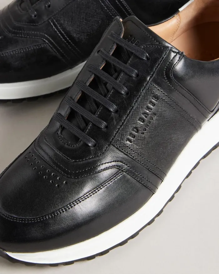 Saffiano Leather Trainers Black Men Ted Baker Sneakers