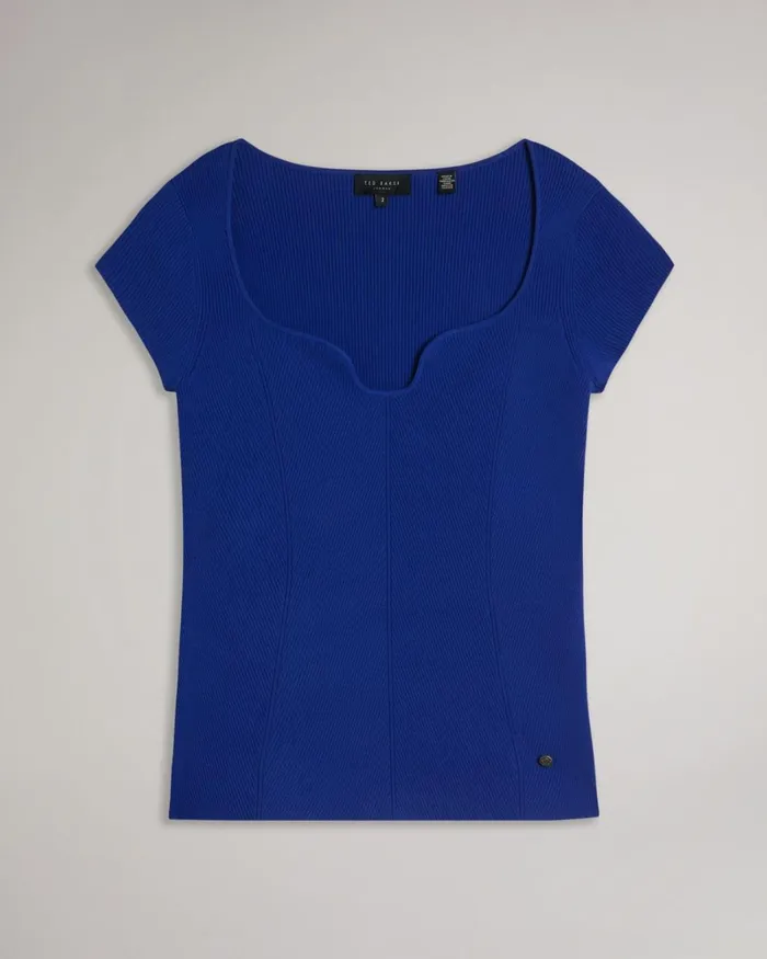 Scoop Neck Fitted Knit Top Blue Women Ted Baker Clothing