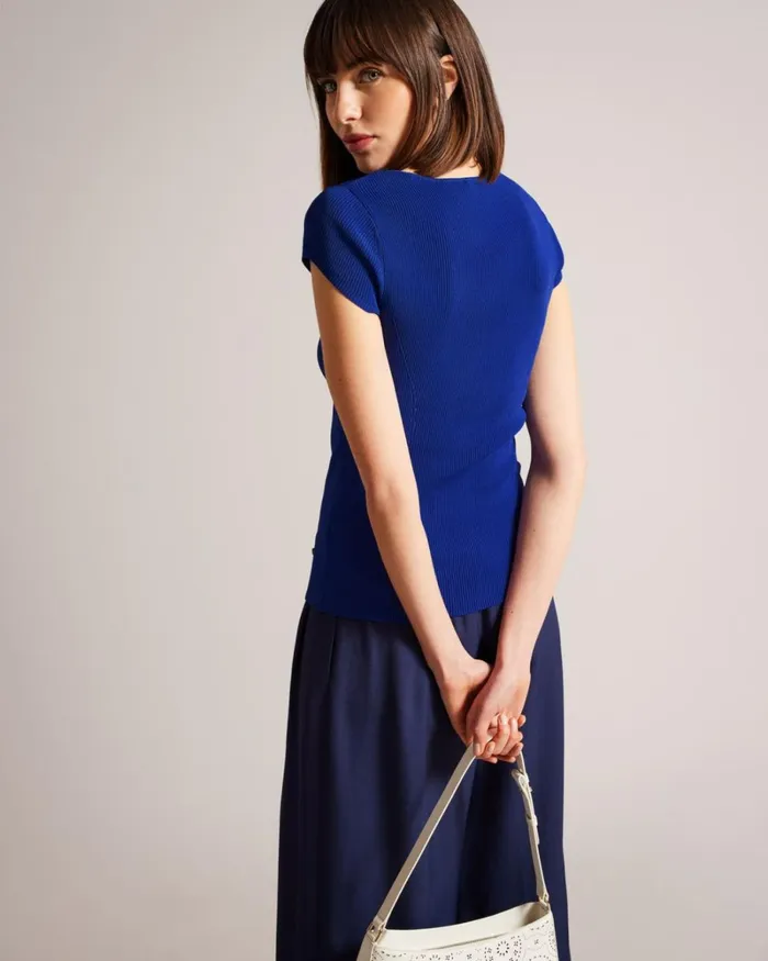 Scoop Neck Fitted Knit Top Blue Women Ted Baker Clothing Scoop Neck Fitted Knit Top Blue Women Ted Baker Clothing