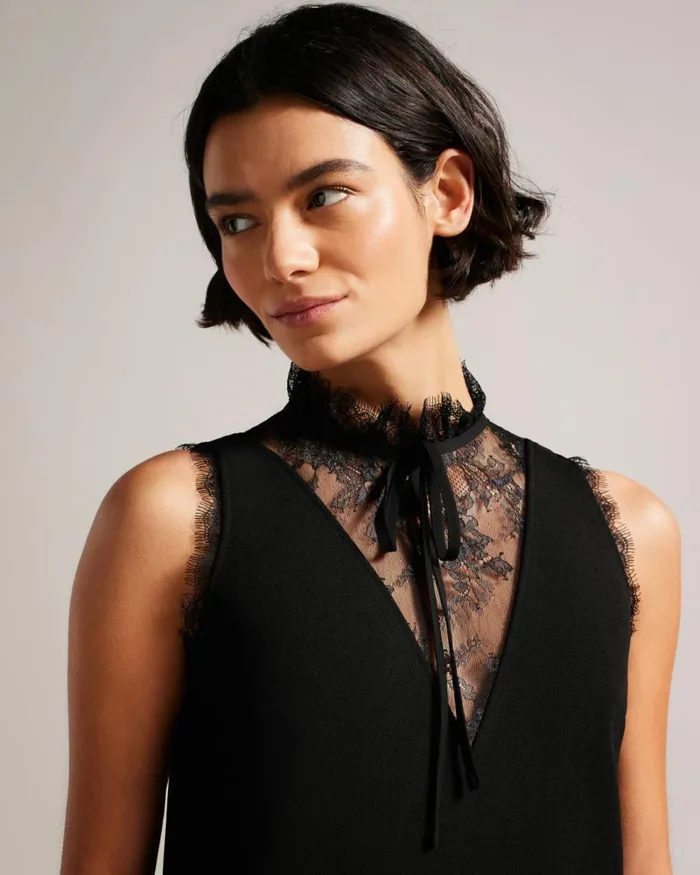 Shirt Dress With Lace Panels Black Women Ted Baker Clothing Shirt Dress With Lace Panels Black Women Ted Baker Clothing