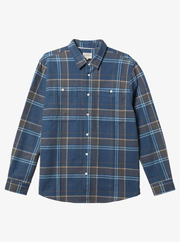 Shirts and Polos Men Quiksilver Waterman Lower Ridge Flannel Long Sleeve Top Ensign Blue Lower Ridge