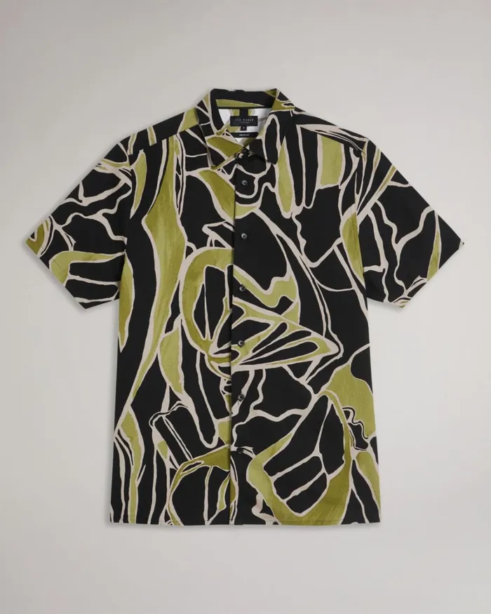 Short Sleeve Abstract Print Shirt Black Men Ted Baker Clothing