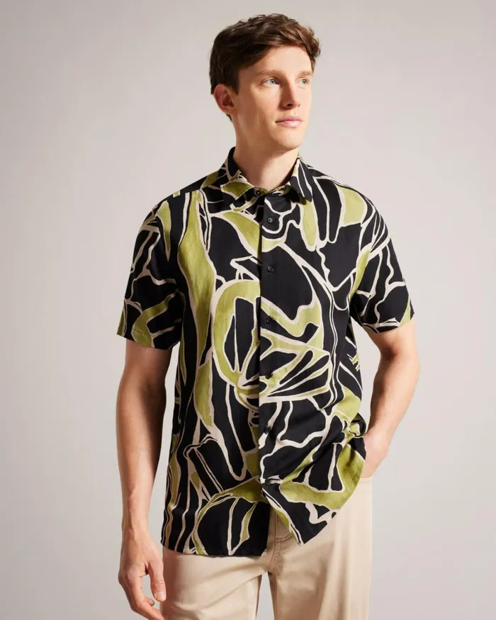Short Sleeve Abstract Print Shirt Black Men Ted Baker Clothing Short Sleeve Abstract Print Shirt Black Men Ted Baker Clothing