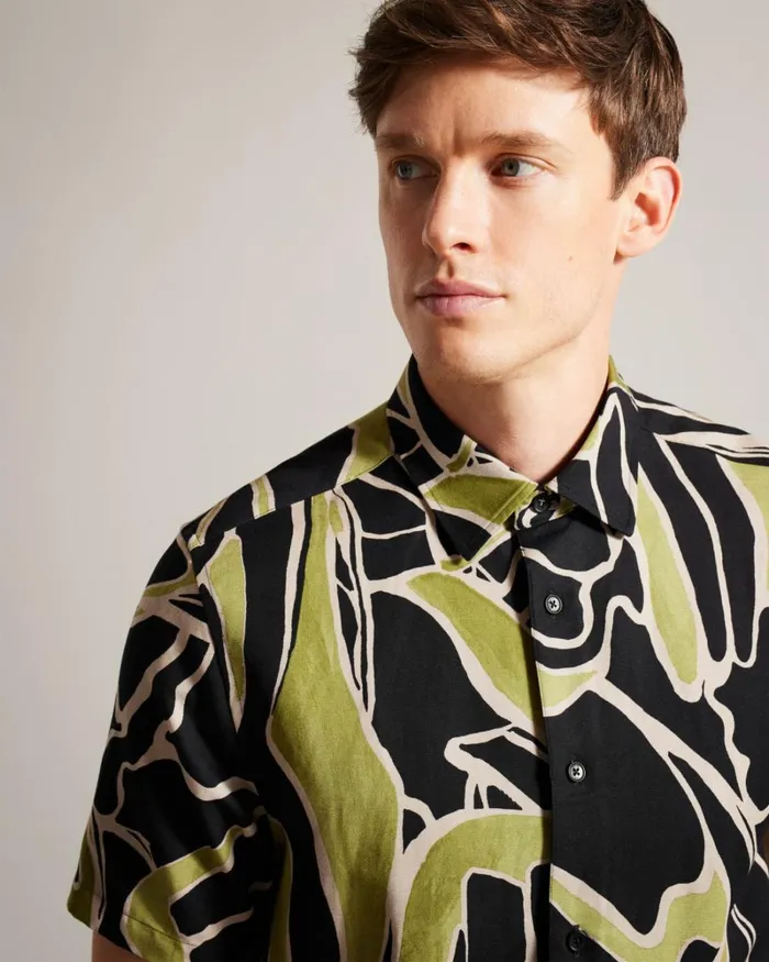Short Sleeve Abstract Print Shirt Black Men Ted Baker Clothing Short Sleeve Abstract Print Shirt Black Men Ted Baker Clothing
