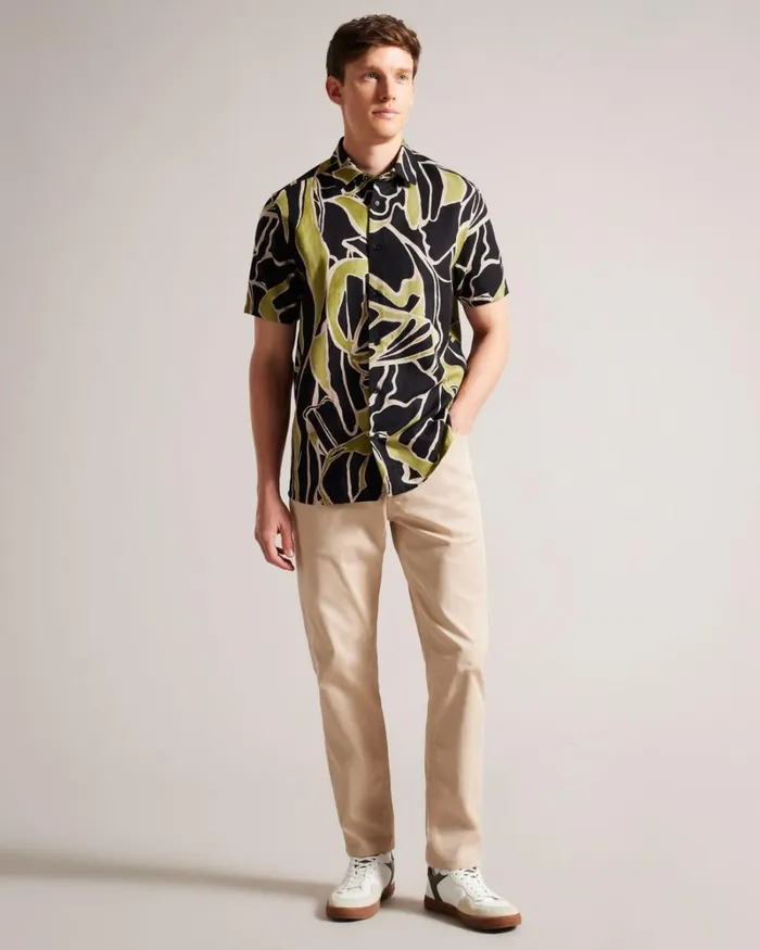 Short Sleeve Abstract Print Shirt Black Men Ted Baker Clothing Short Sleeve Abstract Print Shirt Black Men Ted Baker Clothing