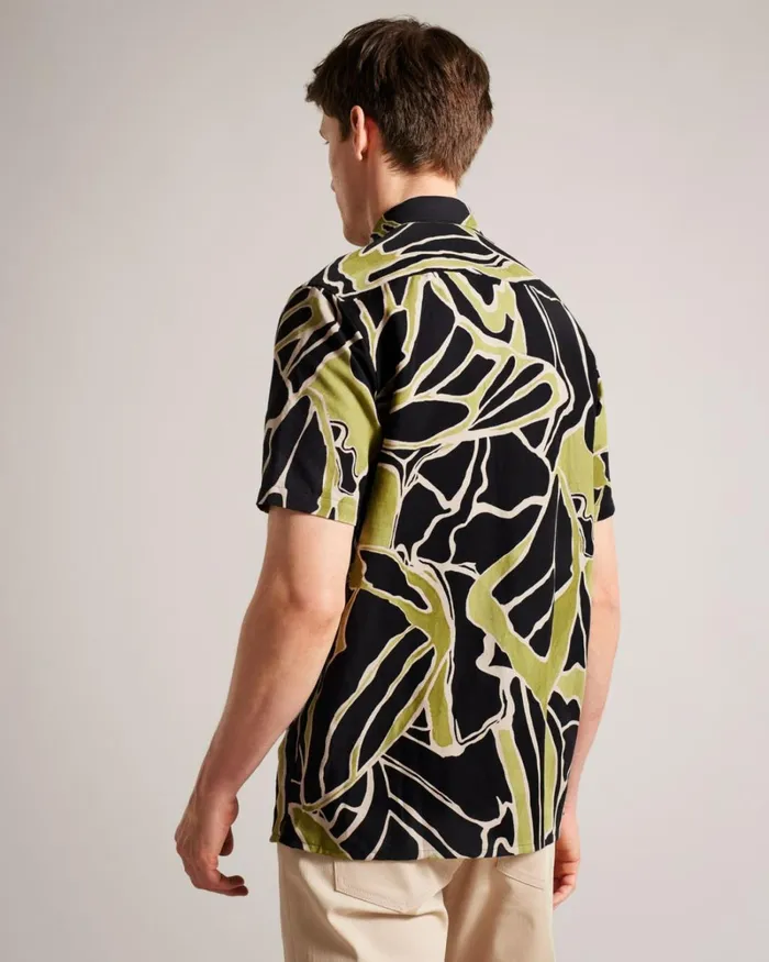 Short Sleeve Abstract Print Shirt Black Men Ted Baker Clothing Short Sleeve Abstract Print Shirt Black Men Ted Baker Clothing