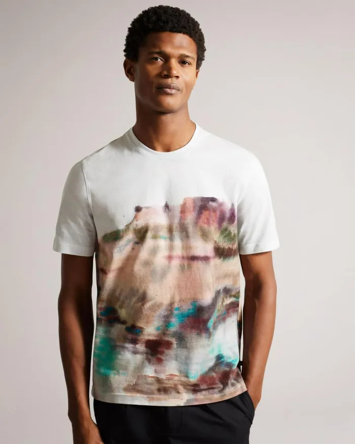 Short Sleeve Abstract Print TShirt White Men Ted Baker Clothing
