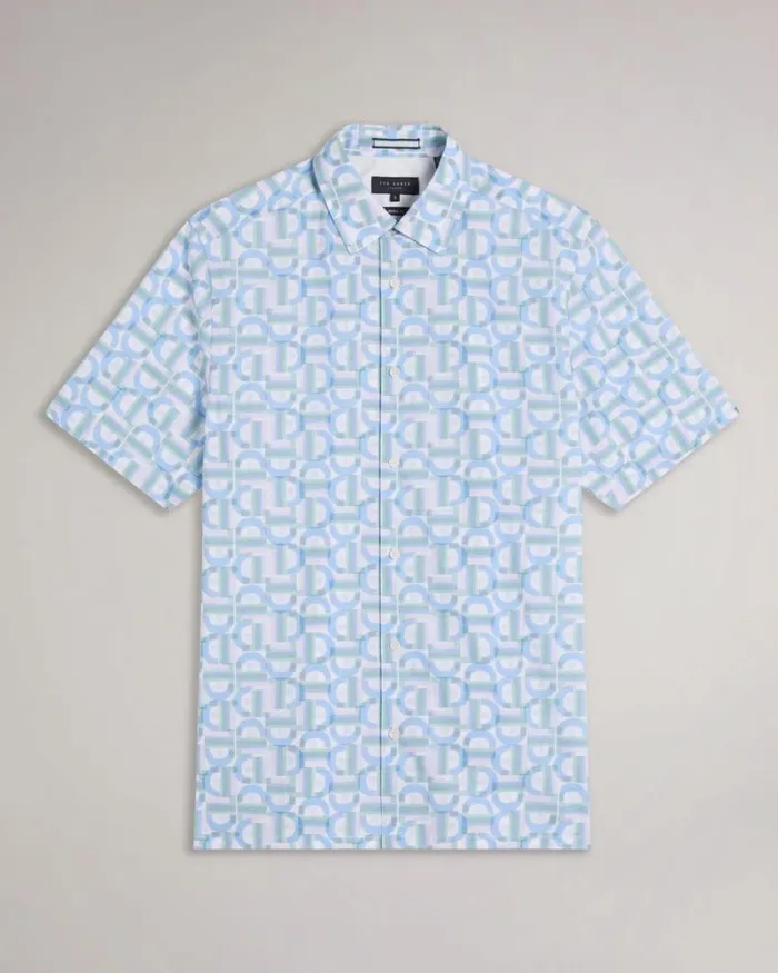 Short Sleeve Branded Letter Shirt Pale Blue Men Ted Baker Clothing
