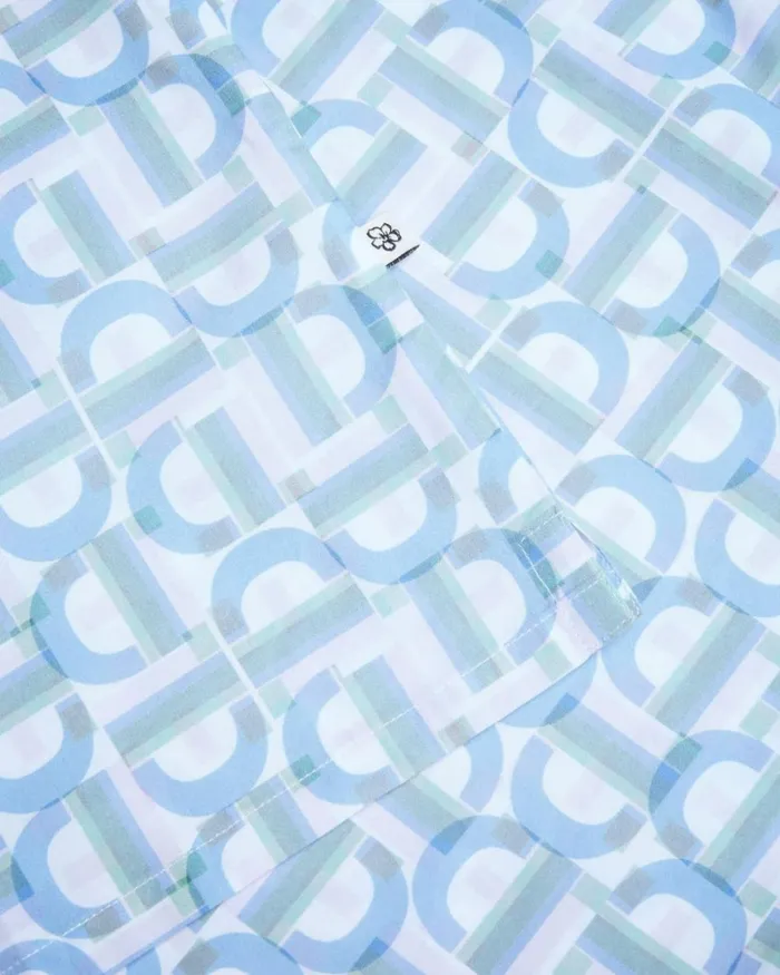 Short Sleeve Branded Letter Shirt Pale Blue Men Ted Baker Clothing Short Sleeve Branded Letter Shirt Pale Blue Men Ted Baker Clothing