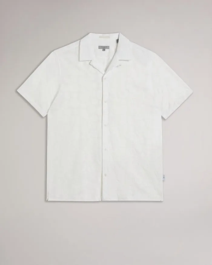 Short Sleeve Circle Embroidery Shirt White Men Ted Baker Clothing