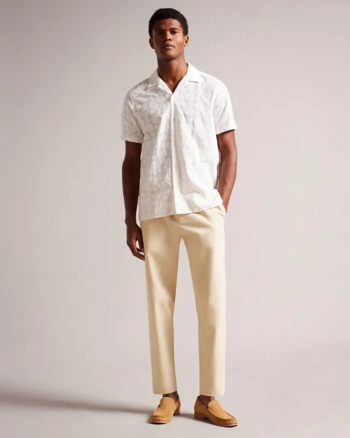 Short Sleeve Circle Embroidery Shirt White Men Ted Baker Clothing Short Sleeve Circle Embroidery Shirt White Men Ted Baker Clothing