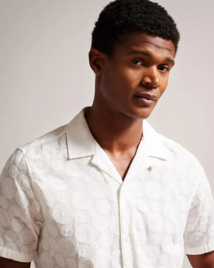 Short Sleeve Circle Embroidery Shirt White Men Ted Baker Clothing Short Sleeve Circle Embroidery Shirt White Men Ted Baker Clothing