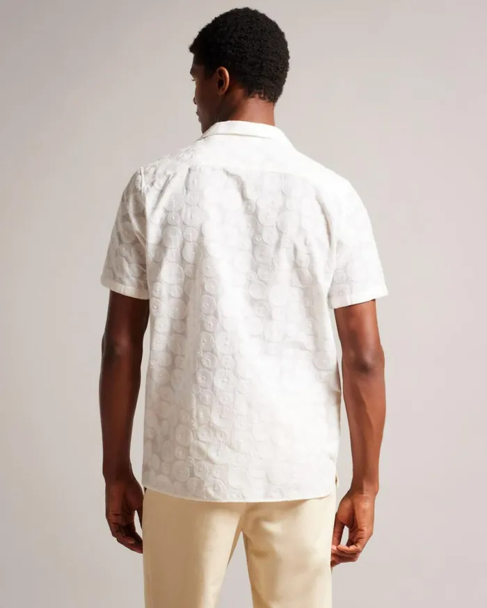 Short Sleeve Circle Embroidery Shirt White Men Ted Baker Clothing Short Sleeve Circle Embroidery Shirt White Men Ted Baker Clothing
