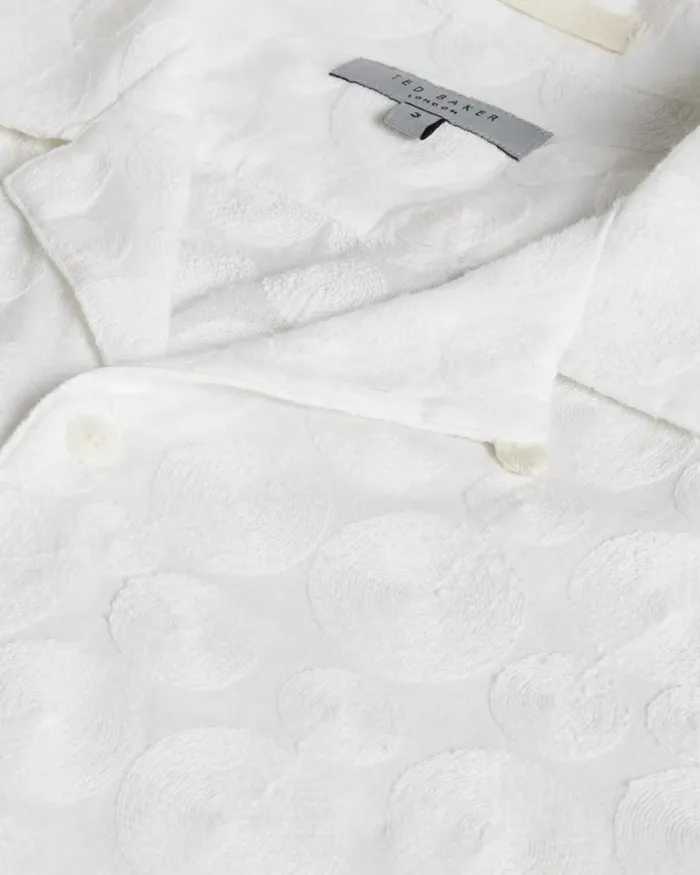 Short Sleeve Circle Embroidery Shirt White Men Ted Baker Clothing Short Sleeve Circle Embroidery Shirt White Men Ted Baker Clothing