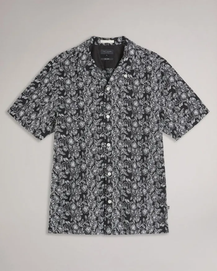 Short Sleeve Embroidered Shirt Black Men Ted Baker Clothing