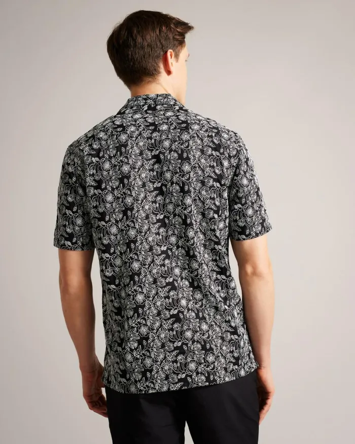 Short Sleeve Embroidered Shirt Black Men Ted Baker Clothing Short Sleeve Embroidered Shirt Black Men Ted Baker Clothing