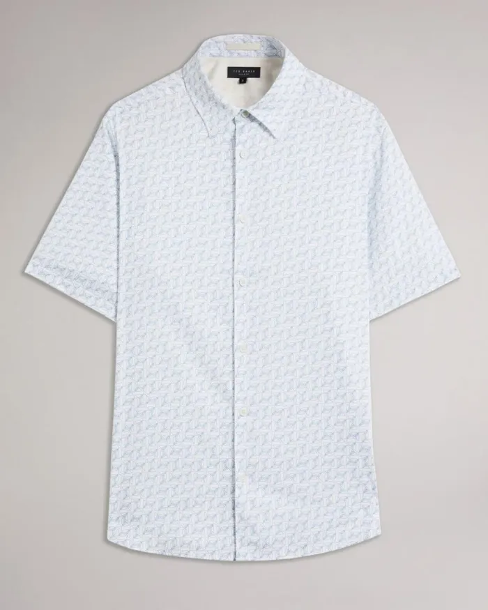 Short Sleeve Geometric Print Shirt White Men Ted Baker Clothing