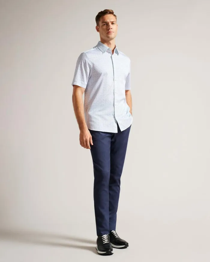 Short Sleeve Geometric Print Shirt White Men Ted Baker Clothing Short Sleeve Geometric Print Shirt White Men Ted Baker Clothing