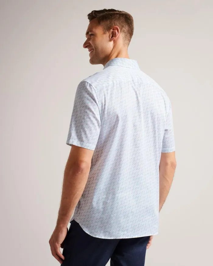 Short Sleeve Geometric Print Shirt White Men Ted Baker Clothing Short Sleeve Geometric Print Shirt White Men Ted Baker Clothing