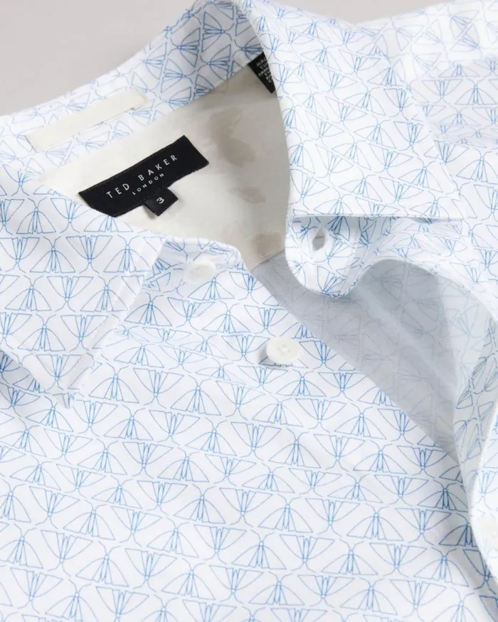 Short Sleeve Geometric Print Shirt White Men Ted Baker Clothing Short Sleeve Geometric Print Shirt White Men Ted Baker Clothing