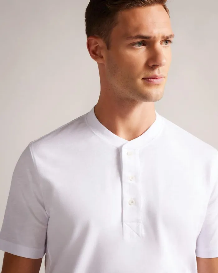 Short Sleeve Henley Shirt White Men Ted Baker Clothing